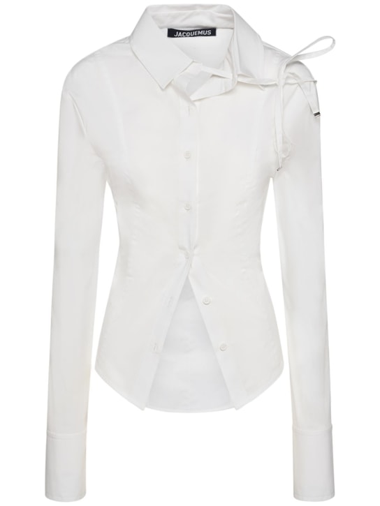 Jacquemus: La Chemise Ruban cotton shirt w/ laces - White - women_0 | Luisa Via Roma
