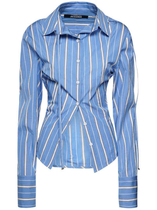 Jacquemus: La Chemise Ruban striped cotton shirt - Blue/White - women_0 | Luisa Via Roma