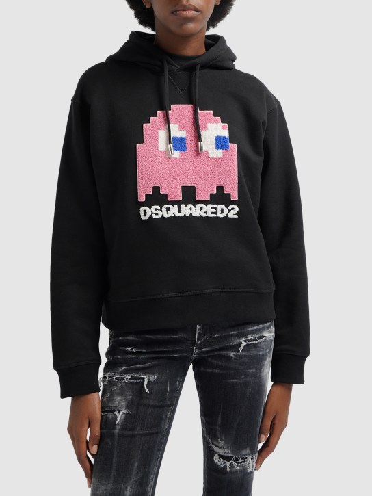 Dsquared2: Pac-Man logo embroidered cotton hoodie - Multicolor - women_1 | Luisa Via Roma