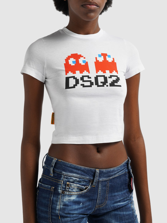 Dsquared2: Pac-Man logo cotton jersey crop t-shirt - Multicolor - women_1 | Luisa Via Roma