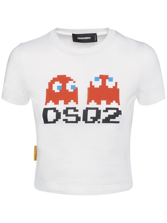 Dsquared2: Pac-Man logo棉质平纹针织短款T恤 - women_0 | Luisa Via Roma