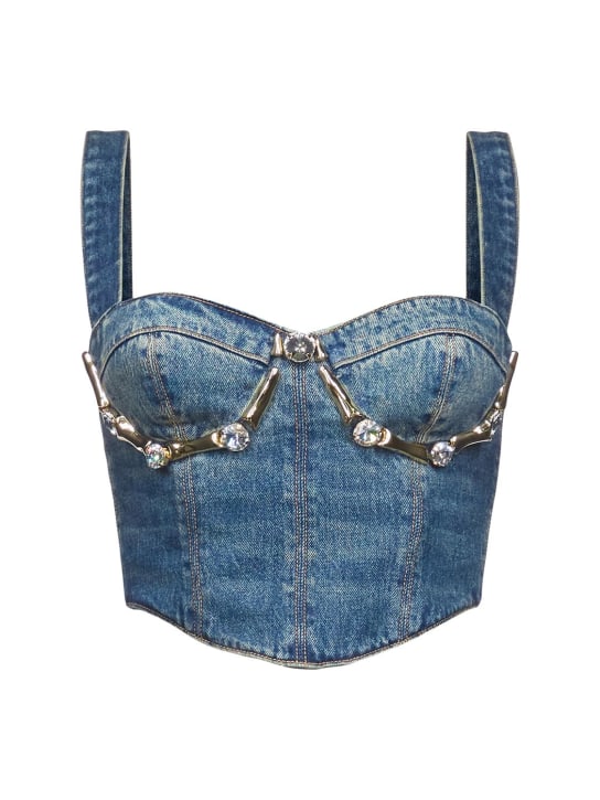 Area: Embellished claw cup denim bustier - Blue - women_0 | Luisa Via Roma