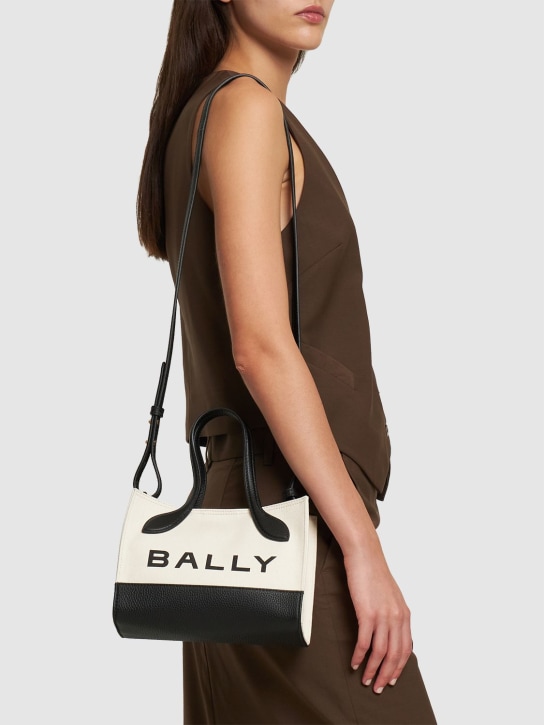 Bally: XS Bar Keep On organic cotton bag - Natural/Black - women_1 | Luisa Via Roma