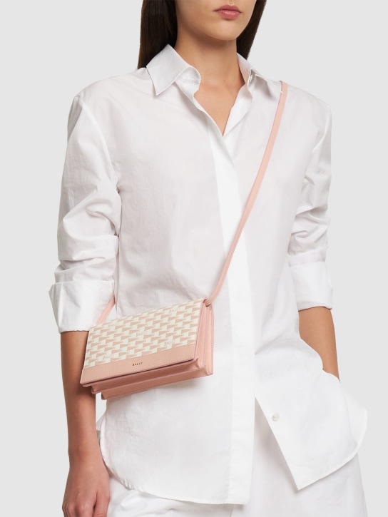 Bally: Pennant monogram leather wallet bag - Dusty Petal/White - women_1 | Luisa Via Roma