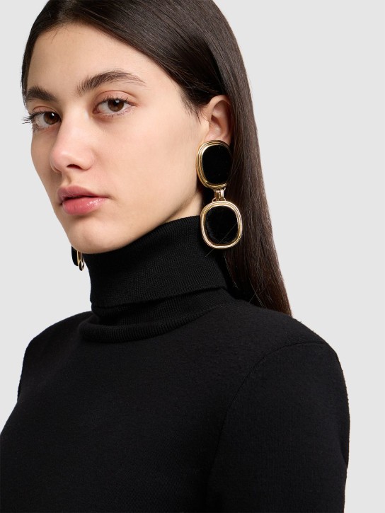 Saint Laurent: Brass twin square earrings - Gold/Schwarz - women_1 | Luisa Via Roma