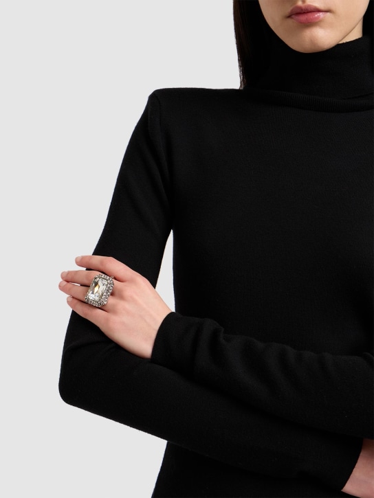 Saint Laurent: Smoking embellished brass oversize ring - Palladium - women_1 | Luisa Via Roma
