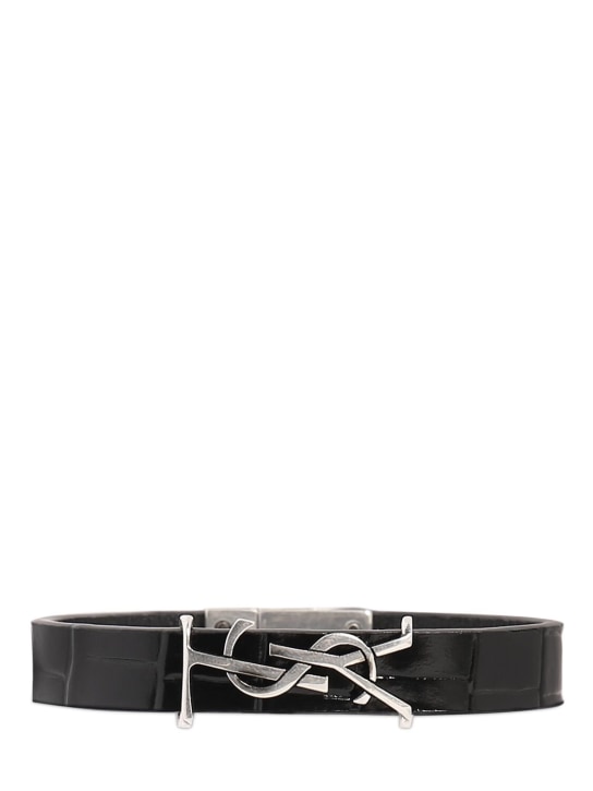 Saint Laurent: YSL single wrap leather bracelet - Black - women_0 | Luisa Via Roma