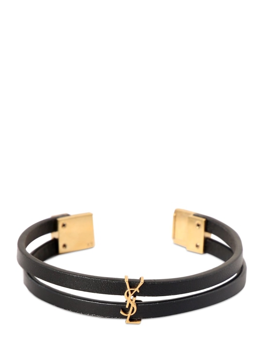 Saint Laurent: Cassandre double-row leather bracelet - Black - women_0 | Luisa Via Roma
