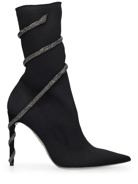 René Caovilla: 105mm Knit & crystals sock boots - Black - women_0 | Luisa Via Roma