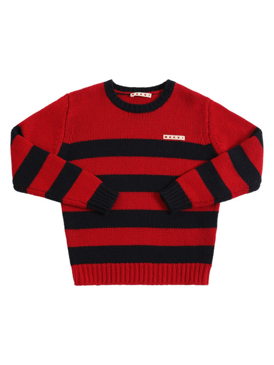 Marni Junior: Suéter de mezcla de viscosa a rayas - Rojo/Negro - kids-boys_0 | Luisa Via Roma
