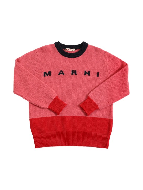 Marni Junior: Pull-over en laine mélangée color-block à logo - kids-girls_0 | Luisa Via Roma