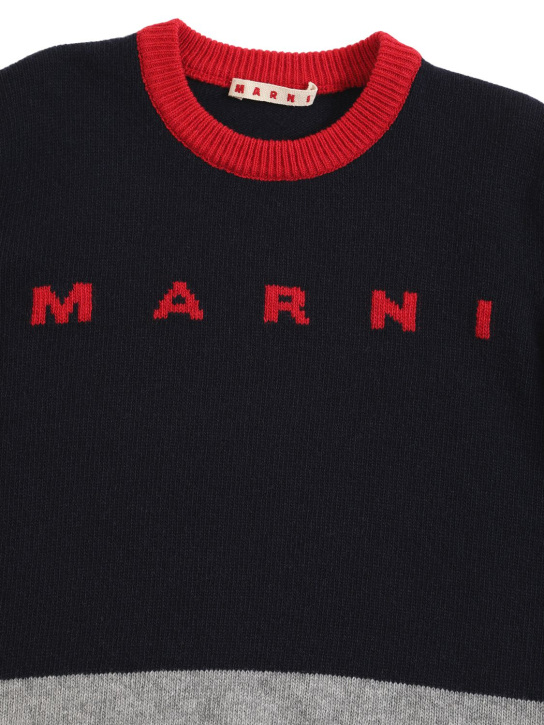 Marni Junior: Pull-over en laine mélangée color-block à logo - Noir/Gris - kids-boys_1 | Luisa Via Roma