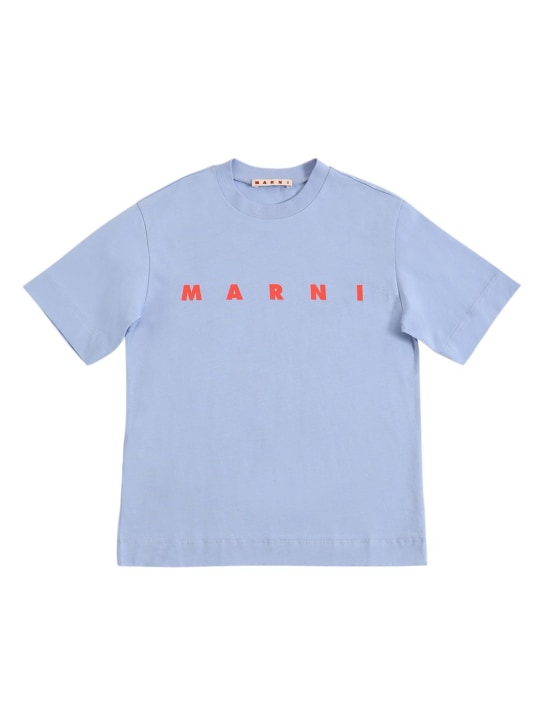 Marni Junior: Logo print cotton jersey s/s t-shirt - Light Blue - kids-boys_0 | Luisa Via Roma