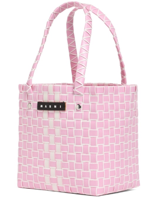 Marni Junior: Two tone logo patch check woven handbag - Pink/White - kids-girls_1 | Luisa Via Roma