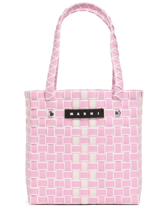 Marni Junior: Two tone logo patch check woven handbag - Pink/White - kids-girls_0 | Luisa Via Roma