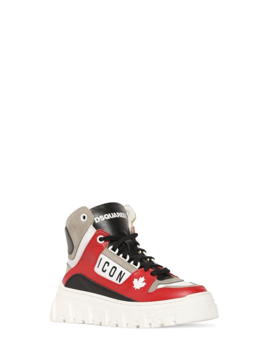 Dsquared2: Logo print leather sneakers - Red/Multi - kids-boys_1 | Luisa Via Roma