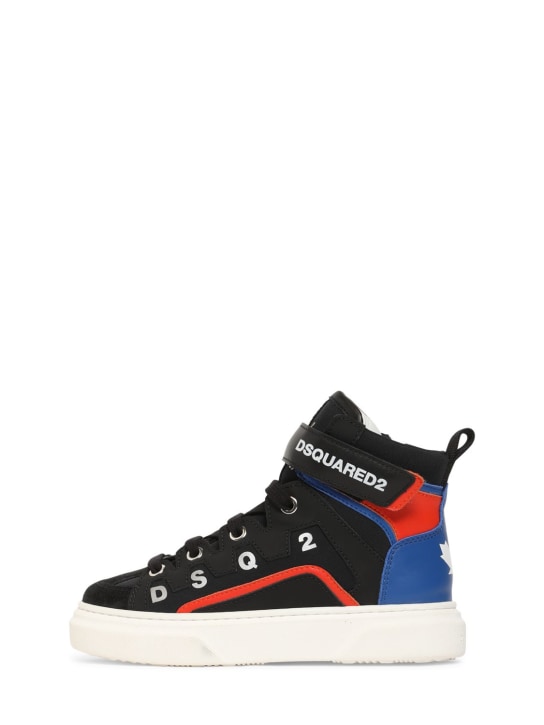 Dsquared2: Logo print leather & tech sneakers - Multicolor - kids-boys_0 | Luisa Via Roma