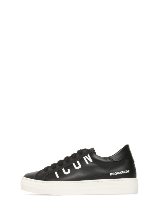 Dsquared2: Leather lace-up sneakers - Black - kids-girls_0 | Luisa Via Roma