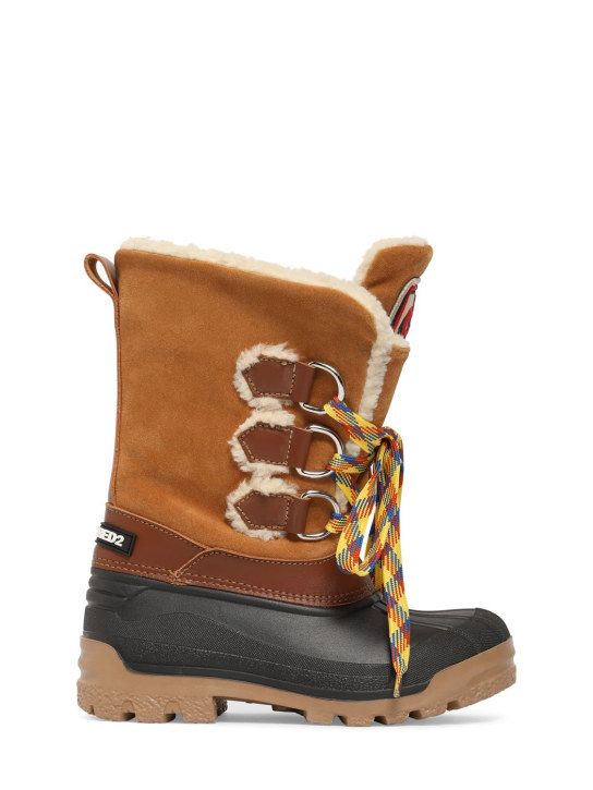 Dsquared2: Suede & rubber snow boots - Brown - kids-boys_0 | Luisa Via Roma