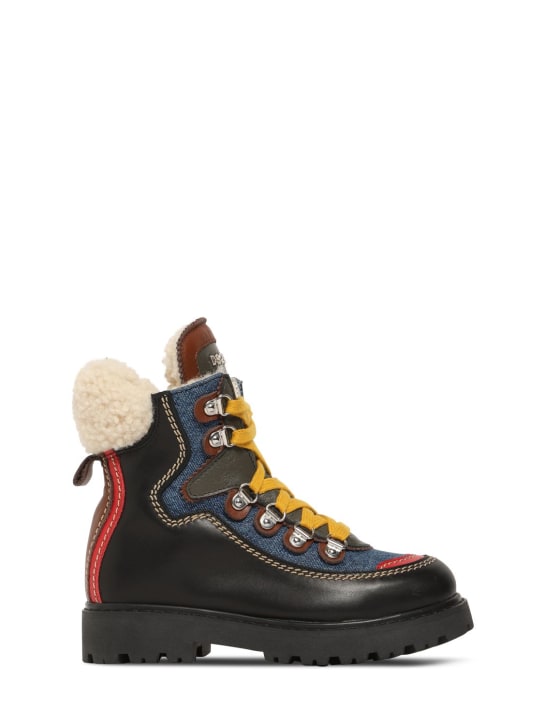 Dsquared2: Cotton & leather snow boots - Multicolor - kids-boys_0 | Luisa Via Roma
