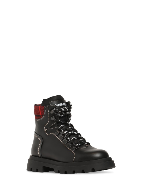Dsquared2: Leather snow boots - Black - kids-boys_1 | Luisa Via Roma