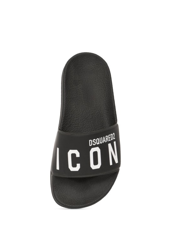 Dsquared2: Icon print rubber slide sandals - kids-boys_1 | Luisa Via Roma