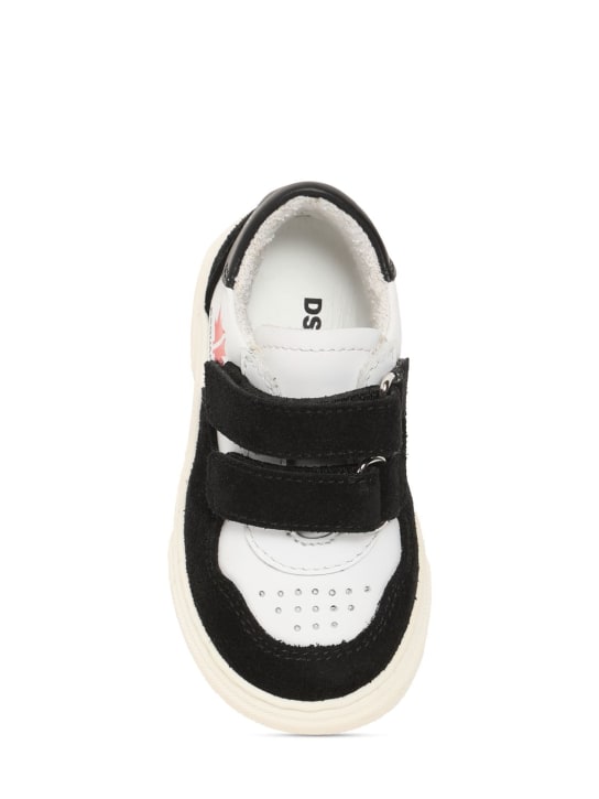 Dsquared2: Printed leather strap sneakers - White/Black - kids-boys_1 | Luisa Via Roma