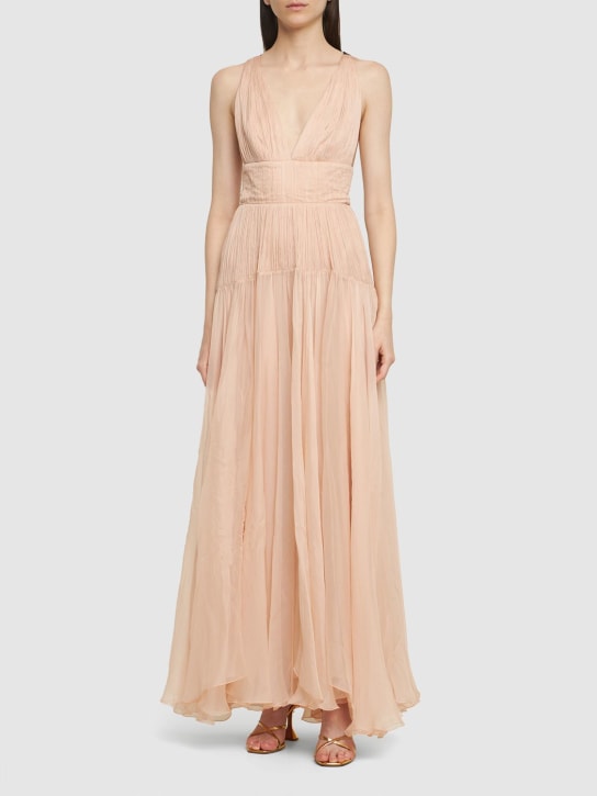 Maria Lucia Hohan: Calliope mousseline foiled silk dress - Pink - women_1 | Luisa Via Roma
