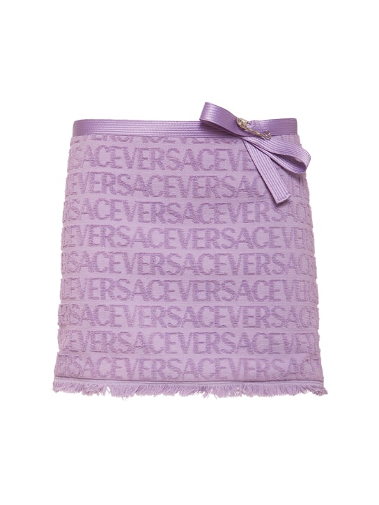 Versace: Dua Lipa logo提花毛巾布迷你短裙 - 丁香紫 - women_0 | Luisa Via Roma