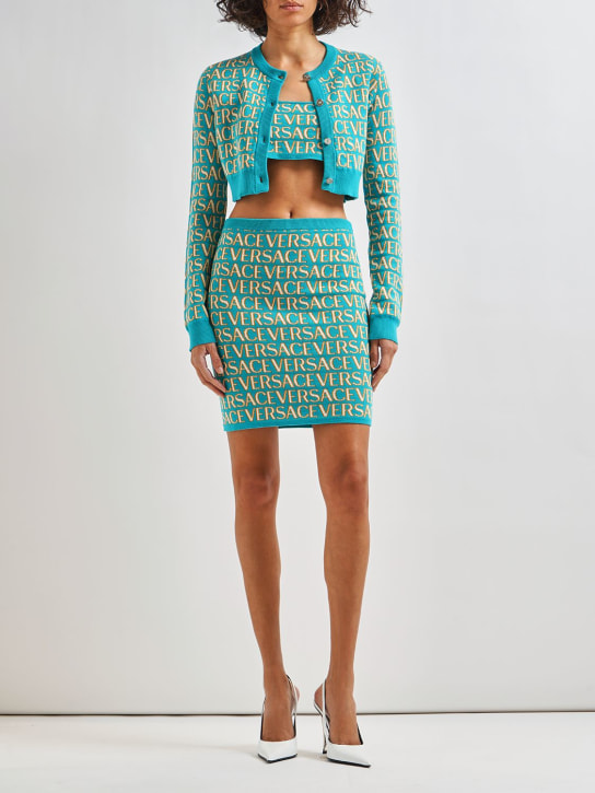 Versace: Logo jacquard knit high waist mini skirt - Multicolor - women_1 | Luisa Via Roma