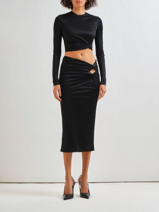 Versace: Dua Lipa jersey skirt w/ cutout twist - Black - women_1 | Luisa Via Roma