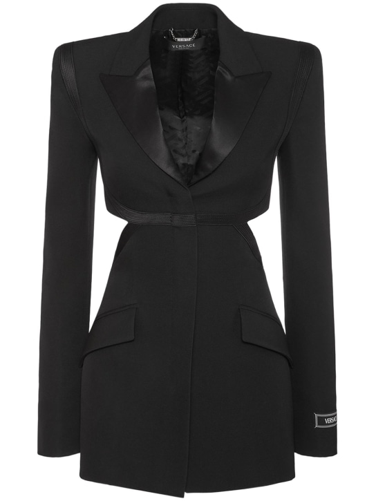 Versace: Grain de poudre 울 컷아웃 재킷 - 블랙 - women_0 | Luisa Via Roma