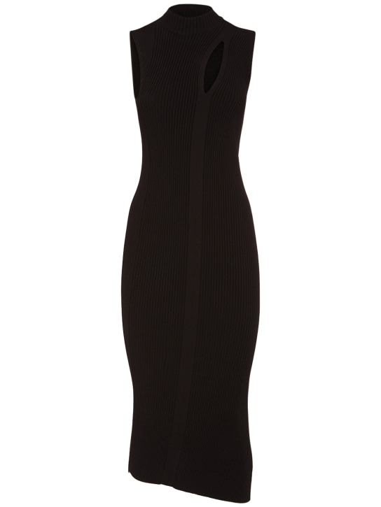 Versace: Robe midi en maille côtelée ajourée sans manches - Noir - women_0 | Luisa Via Roma