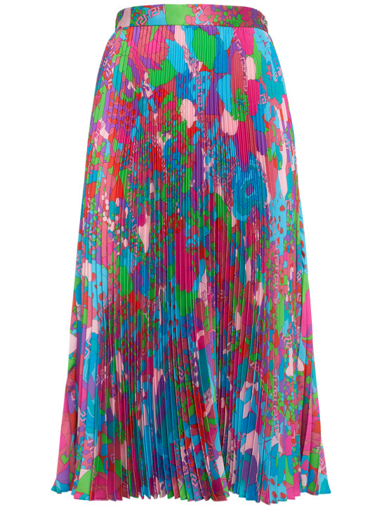Versace: Falda plisada Dua Lipa de sarga de seda estampada - Multicolor - women_0 | Luisa Via Roma