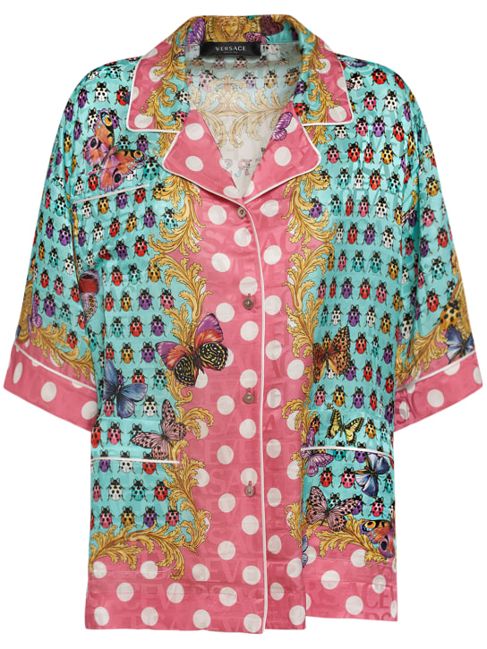 Versace: Camisa de sarga de seda estampada - Multi/Rosa - women_0 | Luisa Via Roma