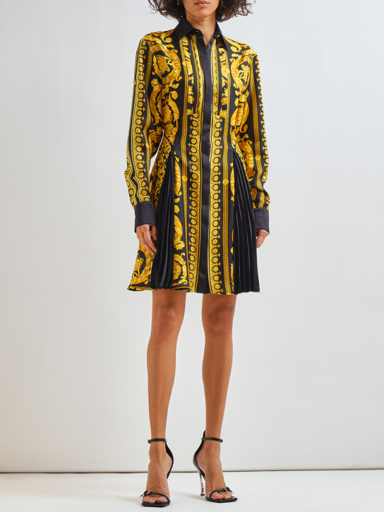 Versace: Vestido camisero de sarga de seda estampado - Multicolor - women_1 | Luisa Via Roma