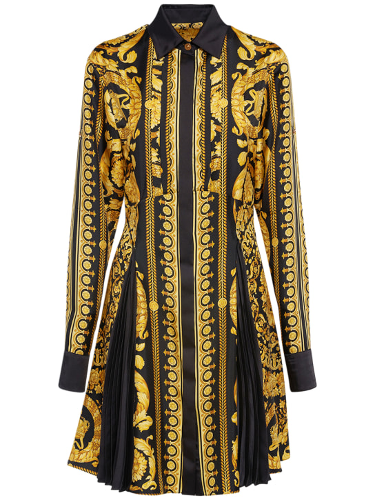 Versace: Vestido camisero de sarga de seda estampado - Multicolor - women_0 | Luisa Via Roma