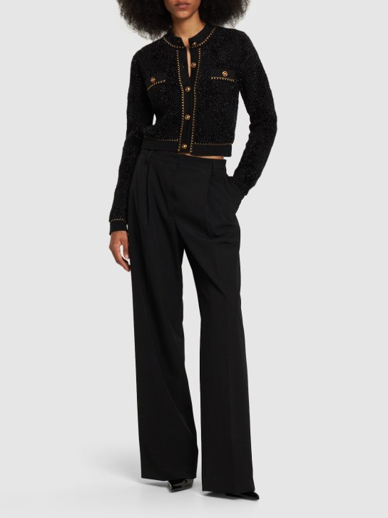 Versace: Cárdigan de punto de tweed de lurex sin cuello - Multicolor - women_1 | Luisa Via Roma
