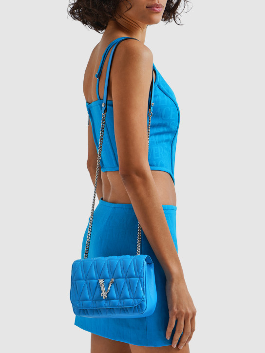 Versace: V logo leather shoulder bag - women_1 | Luisa Via Roma