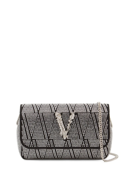 Versace: Mini Schultertasche aus Viskose und Seide - Black-pal - women_0 | Luisa Via Roma