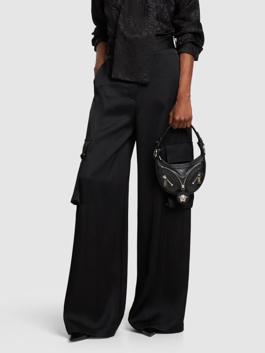 Versace: Mini hobo leather shoulder bag - Black - women_1 | Luisa Via Roma