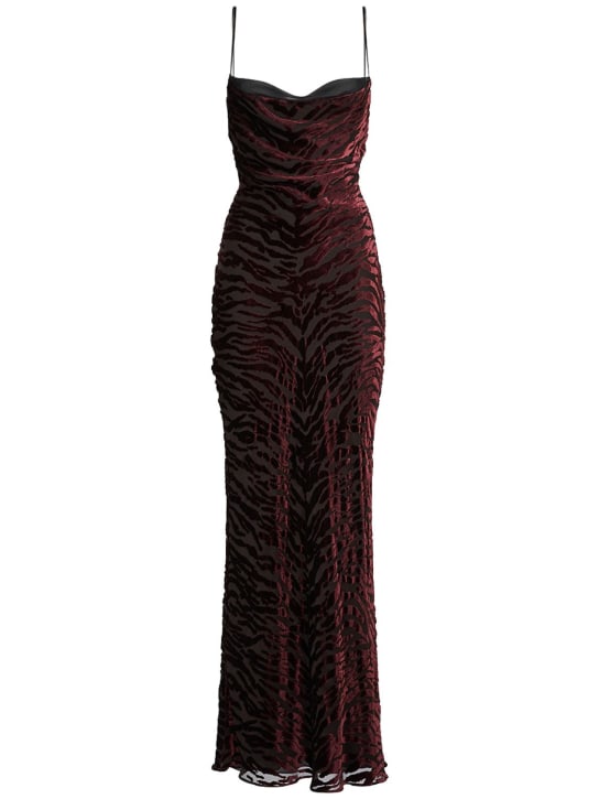 Saint Laurent: Viscose & silk long dress - Noir Bordeaux - women_0 | Luisa Via Roma