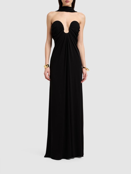 Saint Laurent: Viscose & silk long dress - Black - women_1 | Luisa Via Roma
