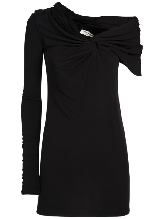 Saint Laurent: Vestido largo drapeado de viscosa - Negro - women_0 | Luisa Via Roma