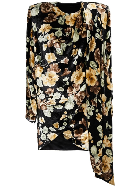 Saint Laurent: Asymmetric viscose & silk dress - Black/Beige - women_0 | Luisa Via Roma