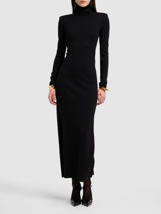 Saint Laurent: Langes Kleid aus Wollstrick - Schwarz - women_1 | Luisa Via Roma