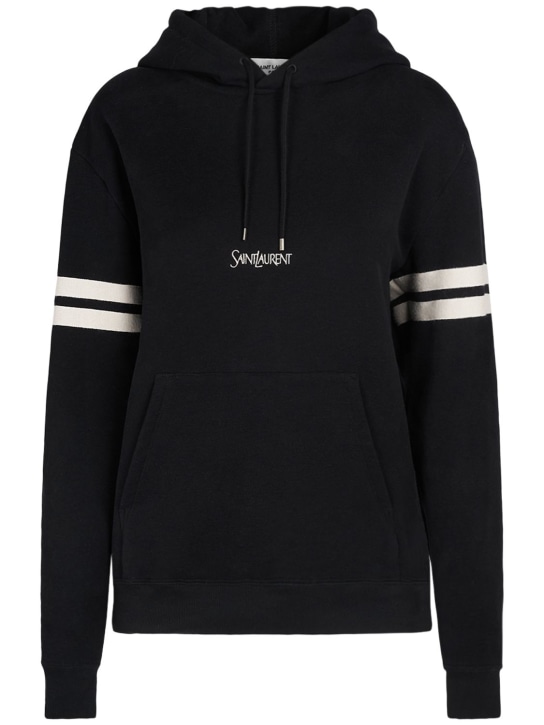 Saint Laurent: Embroidered cotton hoodie - Black - women_0 | Luisa Via Roma