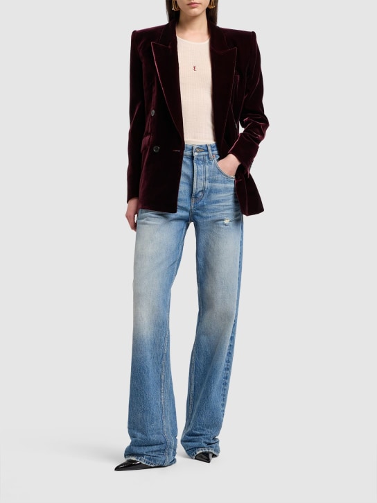 Saint Laurent: Baggy cotton denim wide jeans - Medium Blue - women_1 | Luisa Via Roma