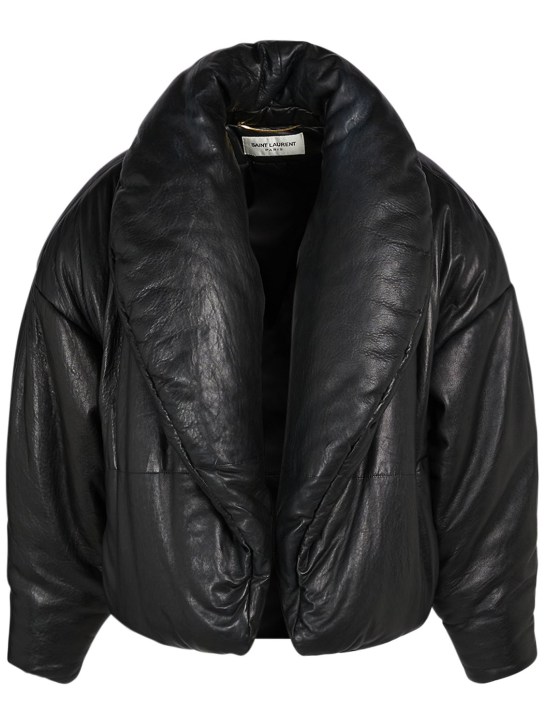 Saint Laurent: Casual leather bomber jacket - Black - women_0 | Luisa Via Roma