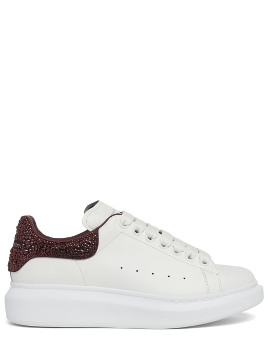 Alexander McQueen: 45mm Embellished leather sneakers - White/Bordeaux - women_0 | Luisa Via Roma